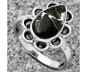 Natural Obsidian And Zinc Ring size-7 SDR180703 R-1092, 8x13 mm