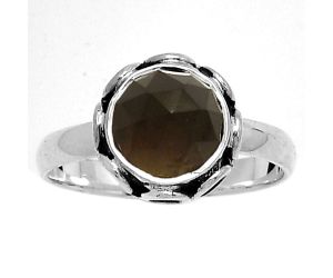 Faceted Natural Smoky Quartz - Brazil Ring size-7 SDR180731 R-1198, 8x8 mm
