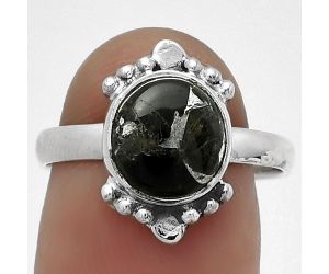 Natural Obsidian And Zinc Ring size-8 SDR180806 R-1127, 9x9 mm