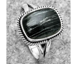 Natural Silver Leaf Obsidian Ring size-7.5 SDR180836 R-1010, 9x12 mm