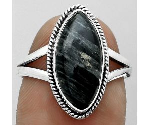 Natural Silver Leaf Obsidian Ring size-7.5 SDR180906 R-1010, 8x17 mm