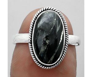 Natural Silver Leaf Obsidian Ring size-7 SDR180935 R-1009, 8x15 mm