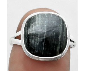 Natural Silver Leaf Obsidian Ring size-8.5 SDR180980 R-1008, 13x13 mm