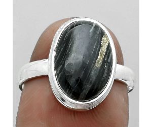 Natural Silver Leaf Obsidian Ring size-7.5 SDR181056 R-1007, 9x14 mm