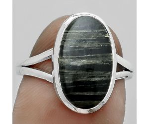 Natural Silver Leaf Obsidian Ring size-7.5 SDR181126 R-1008, 9x15 mm