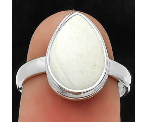 Natural White Scolecite Ring size-7 SDR181204 R-1007, 9x13 mm
