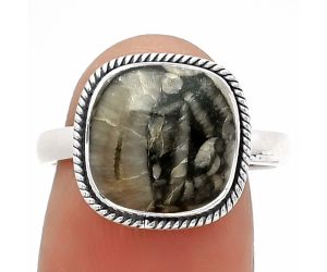 Natural Mexican Cabbing Fossil Ring size-8 SDR181300 R-1009, 11x11 mm