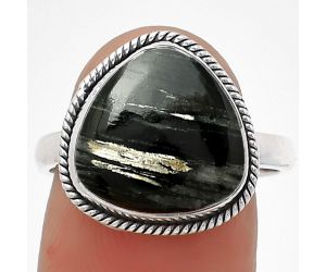 Natural Silver Leaf Obsidian Ring size-8.5 SDR181416 R-1009, 13x13 mm