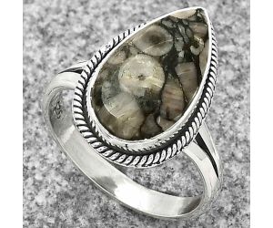 Natural Crinoid Fossil Coral Ring size-8 SDR181419 R-1010, 10x17 mm