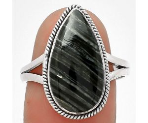 Natural Silver Leaf Obsidian Ring size-8.5 SDR181442 R-1010, 9x18 mm