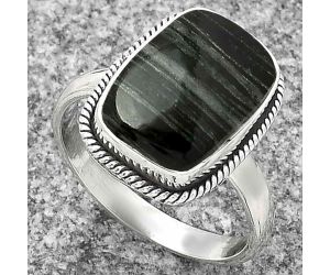 Natural Silver Leaf Obsidian Ring size-8.5 SDR181460 R-1009, 10x15 mm