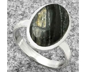 Natural Silver Leaf Obsidian Ring size-7.5 SDR181493 R-1004, 10x15 mm
