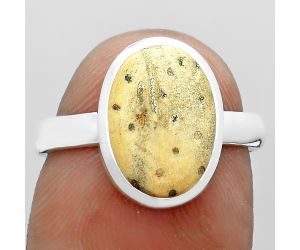 Natural Palm Root Fossil Agate Ring size-7 SDR181557 R-1004, 9x12 mm