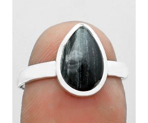 Natural Silver Leaf Obsidian Ring size-7.5 SDR181562 R-1004, 7x11 mm