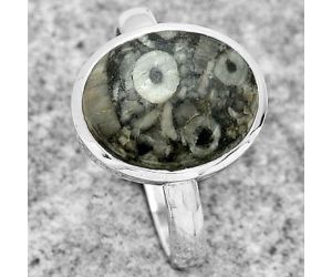 Natural Crinoid Fossil Coral Ring size-8 SDR181644 R-1004, 10x13 mm