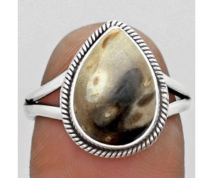 Natural Palm Root Fossil Agate Ring size-8 SDR181679 R-1010, 10x14 mm