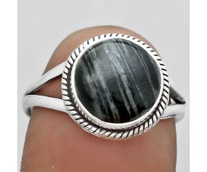 Natural Silver Leaf Obsidian Ring size-7.5 SDR181702 R-1010, 10x10 mm