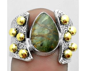 Two Tone - Turkish Rainforest Chrysocolla Ring size-7 SDR181848 R-1367, 9x13 mm