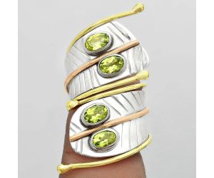 Two Tone Adjustable - Natural Peridot Ring size-7 SDR182013 R-1522, 4x6 mm