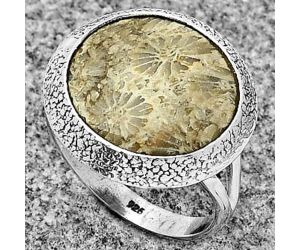 Natural Flower Fossil Coral Ring size-9.5 SDR182134, 16x16 mm