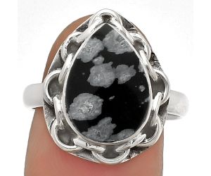 Natural Snow Flake Obsidian Ring size-8 SDR182596 R-1528, 10x14 mm