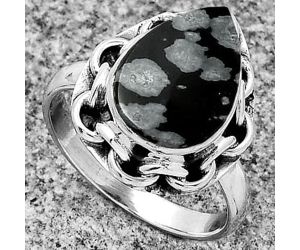 Natural Snow Flake Obsidian Ring size-8 SDR182596 R-1528, 10x14 mm