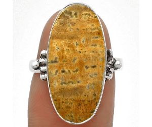 Natural Palm Root Fossil Agate Ring size-7 SDR182833 R-1091, 11x23 mm