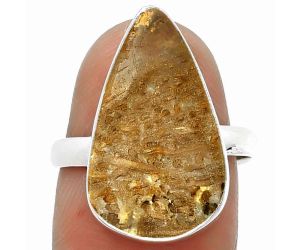 Natural Palm Root Fossil Agate Ring size-7.5 SDR182925 R-1001, 12x21 mm