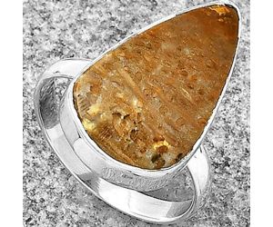 Natural Palm Root Fossil Agate Ring size-7.5 SDR182925 R-1001, 12x21 mm