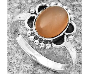 Natural Peach Moonstone Ring size-7.5 SDR183023 R-1103, 7x10 mm