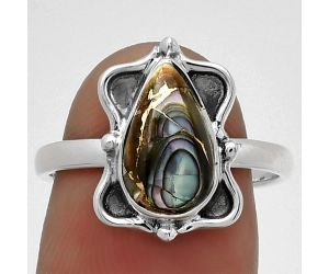 Natural Copper Abalone Shell Ring size-8 SDR183101 R-1103, 7x12 mm