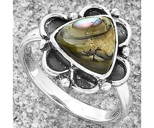 Natural Copper Abalone Shell Ring size-6 SDR183110 R-1092, 9x9 mm