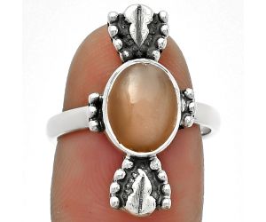 Natural Peach Moonstone Ring size-7 SDR183295 R-1126, 8x10 mm