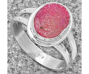 Pink Titanium Druzy Ring size-7.5 SDR183656 R-1156, 8x11 mm