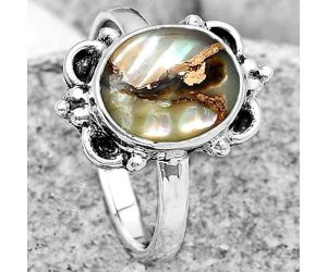 Natural Copper Abalone Shell Ring size-8 SDR185012 R-1131, 9x12 mm