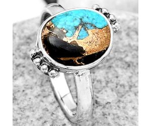 Natural Shell In Black Blue Turquoise Ring size-7 SDR185096 R-1102, 9x12 mm
