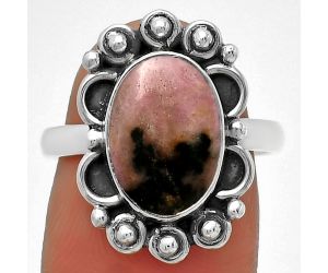 Natural Rhodonite Ring size-7 SDR185364 R-1207, 8x12 mm