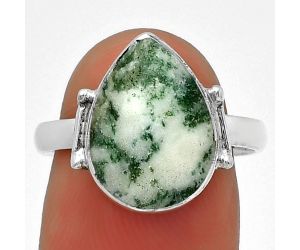 Natural Tree Weed Moss Agate - India Ring size-7.5 SDR185383 R-1193, 10x14 mm