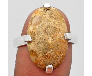 Natural Flower Fossil Coral Ring size-9 SDR187020, 14x21 mm
