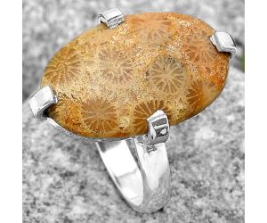 Natural Flower Fossil Coral Ring size-9 SDR187020, 14x21 mm