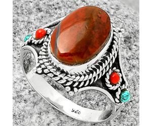 Red Moss Agate, Coral & Turquoise Ring size-9.5 SDR188398 R-1510, 9x13 mm