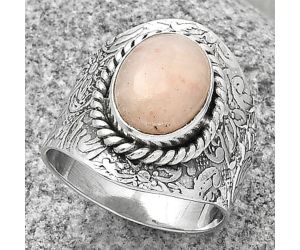 Natural Pink Scolecite Ring size-8 SDR188545 R-1538, 9x12 mm