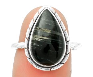 Natural Silver Leaf Obsidian Ring size-7 SDR188924 R-1011, 10x16 mm