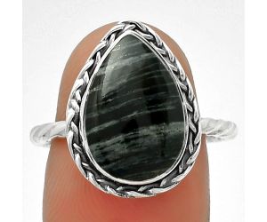 Natural Silver Leaf Obsidian Ring size-8 SDR189037 R-1142, 10x15 mm