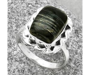 Natural Silver Leaf Obsidian Ring size-8.5 SDR189164 R-1083, 10x14 mm