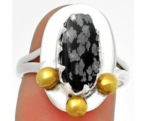 Two Tone - Snow Flake Obsidian Ring size-7.5 SDR189977 R-1503, 7x14 mm