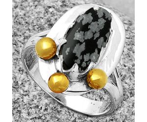 Two Tone - Snow Flake Obsidian Ring size-7.5 SDR189977 R-1503, 7x14 mm