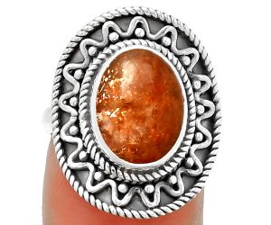 Natural Sunstone - Namibia Ring size-7.5 SDR191220 R-1501, 9x12 mm