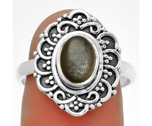 Natural Gray Moonstone Ring size-8 SDR191696 R-1147, 6x8 mm