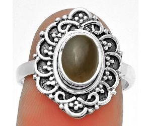 Natural Gray Moonstone Ring size-7.5 SDR191760 R-1147, 6x8 mm
